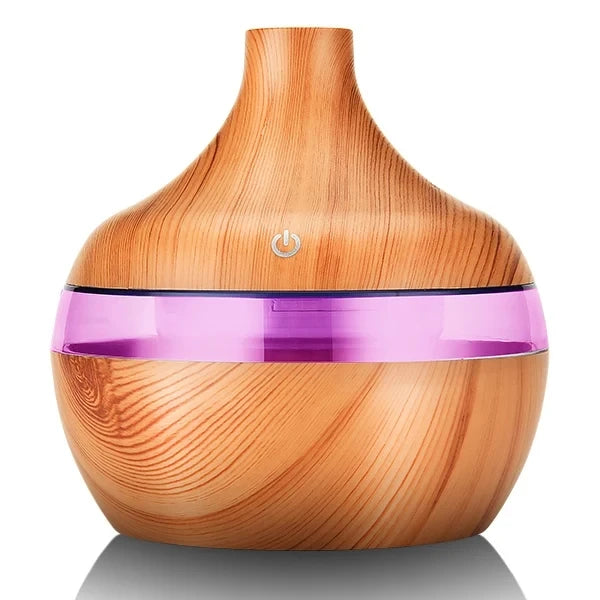 Umidificador Aromatizador Ultrassônico 300ml - Difusor de Óleos Essenciais com Design em Madeira