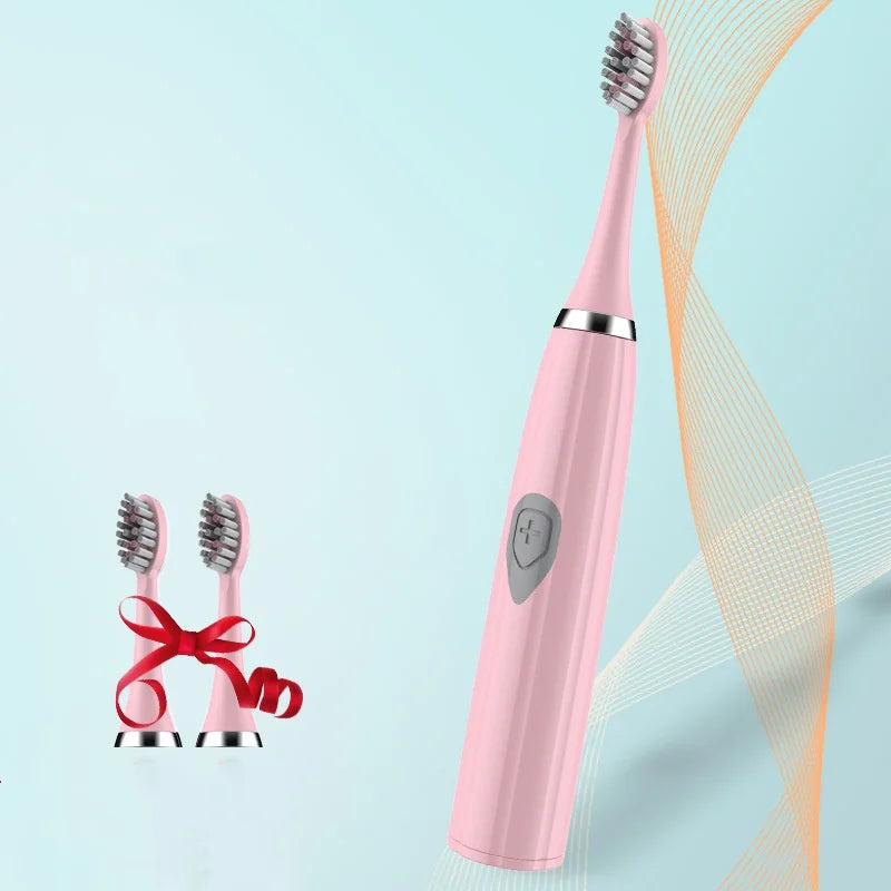 Escova de dentes elétrica branca/rosa, modelo adulto, com cerdas macias, modelo a bateria, conjunto familiar, escova de dentes elétrica