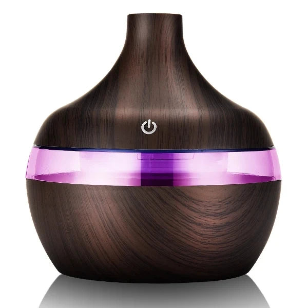 Umidificador Aromatizador Ultrassônico 300ml - Difusor de Óleos Essenciais com Design em Madeira