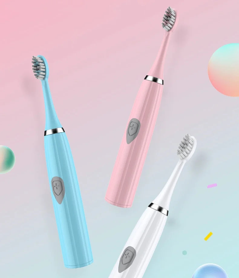 Escova de dentes elétrica branca/rosa, modelo adulto, com cerdas macias, modelo a bateria, conjunto familiar, escova de dentes elétrica