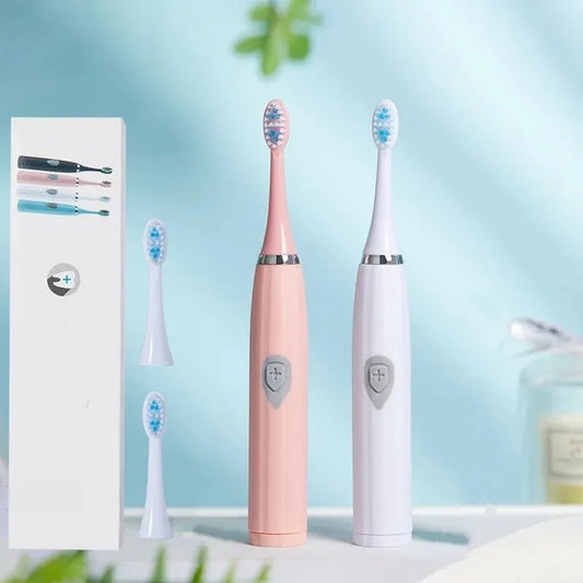 Escova de dentes elétrica branca/rosa, modelo adulto, com cerdas macias, modelo a bateria, conjunto familiar, escova de dentes elétrica