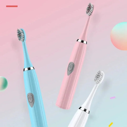 Escova de dentes elétrica branca/rosa, modelo adulto, com cerdas macias, modelo a bateria, conjunto familiar, escova de dentes elétrica