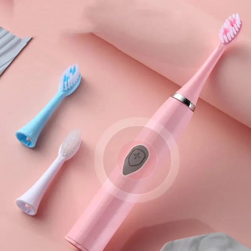 Escova de dentes elétrica branca/rosa, modelo adulto, com cerdas macias, modelo a bateria, conjunto familiar, escova de dentes elétrica